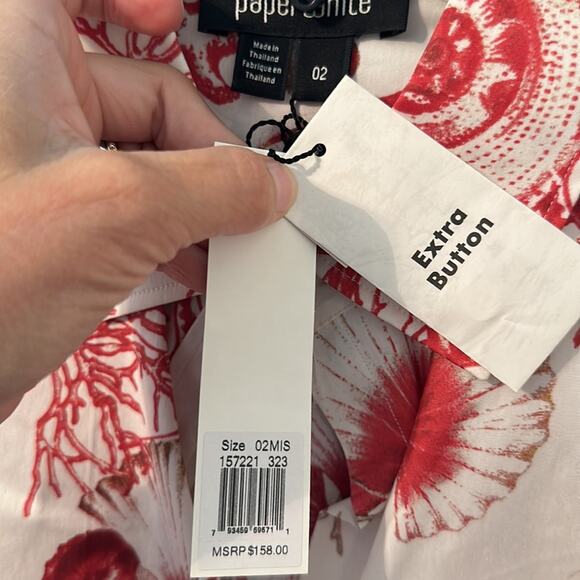 PAPERWHITE Blouse Button Up Magenta Pink Seashell pattern Cotton NWT - Picture 4 of 6